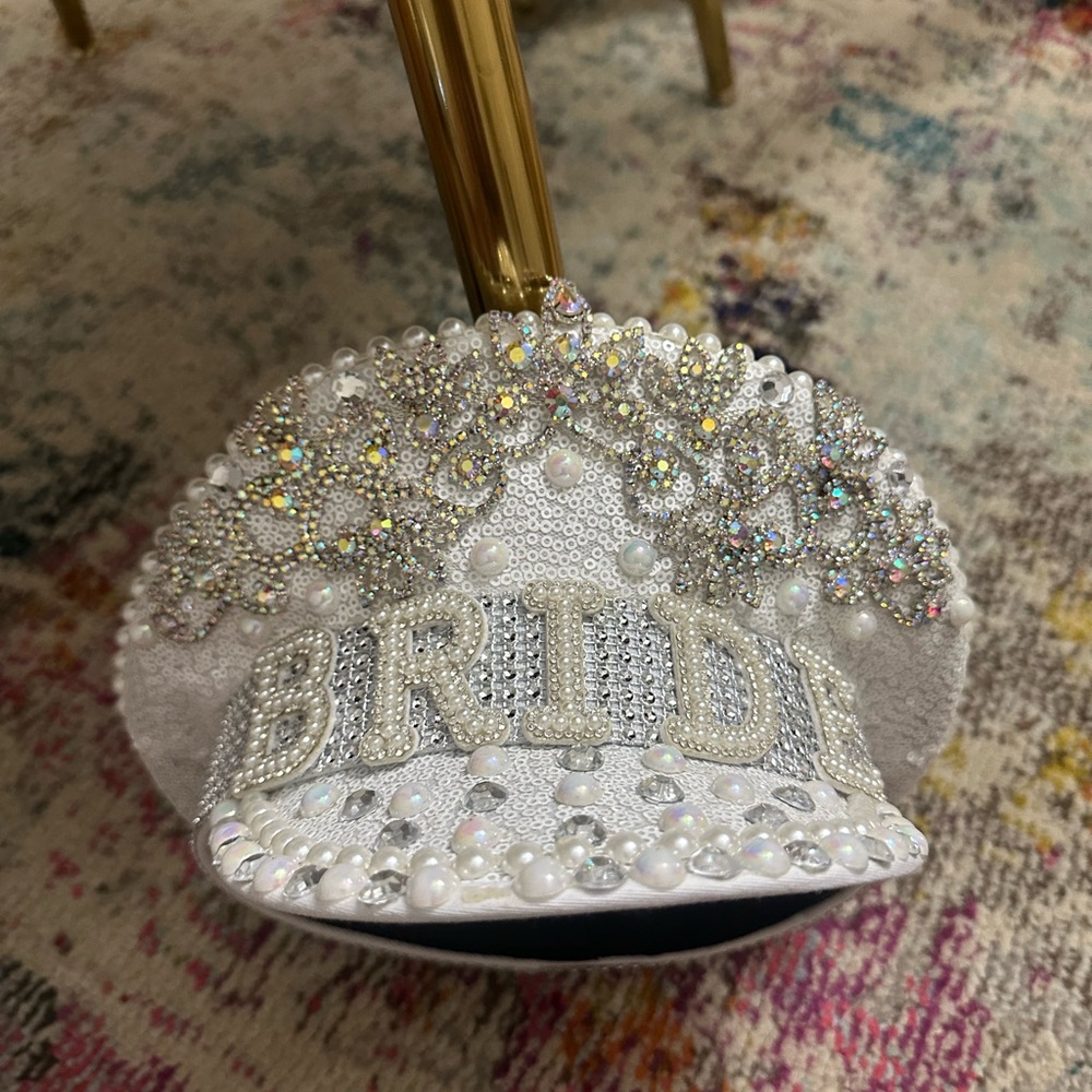 White and Silver Bride Cap